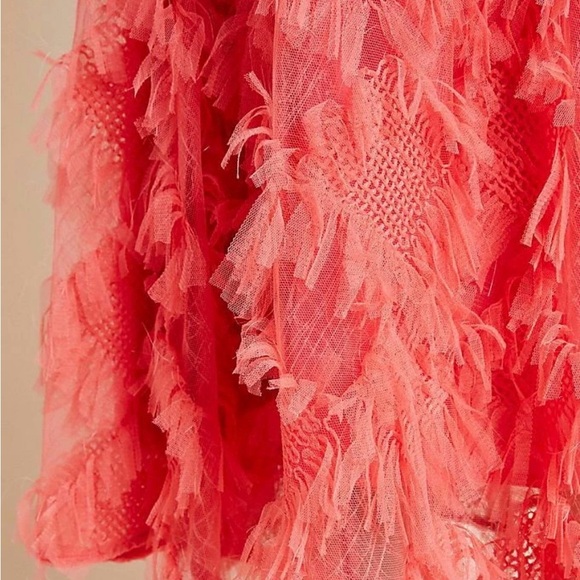 Adorable Anthropologie Cynthia Textured Coral Midi Skirt, Size 12 - Picture 5 of 7